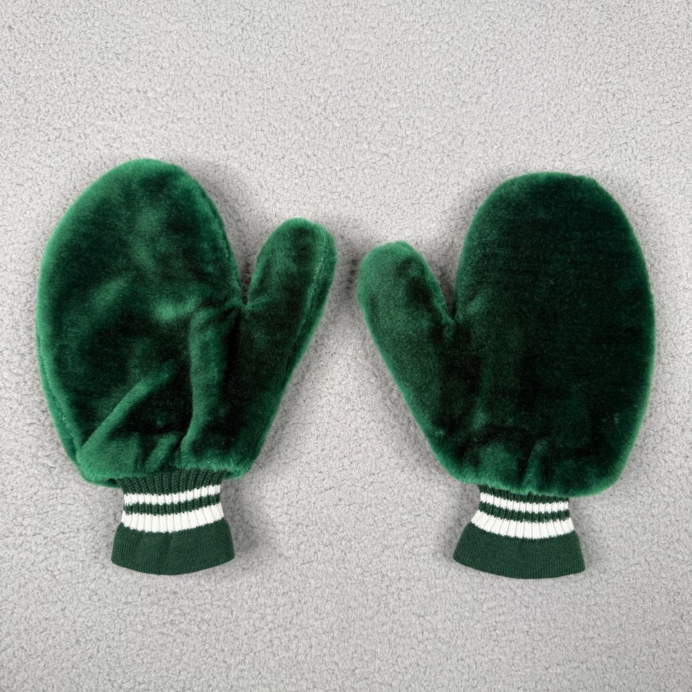 Michigan State Spartans Mittens Green Fuzzy Plush Fleece Lined NCAA Fan Gear - Picture 3 of 11